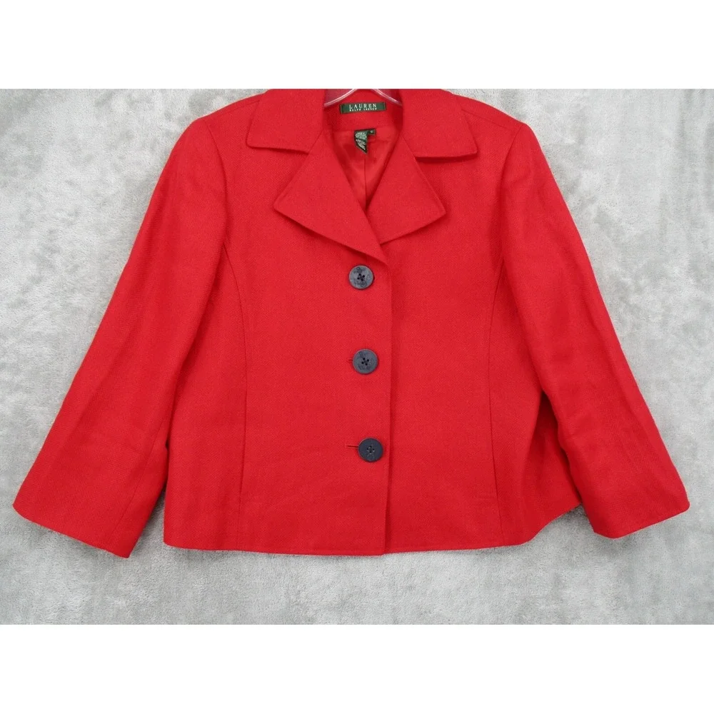 Ralph Lauren Jacket LRL 12 Linen Anchor‎ Buttons Nautical Lightweight Career Red